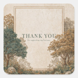 Elegant Rustic Forest Vintage Tree Gold Frame Quadratischer Aufkleber