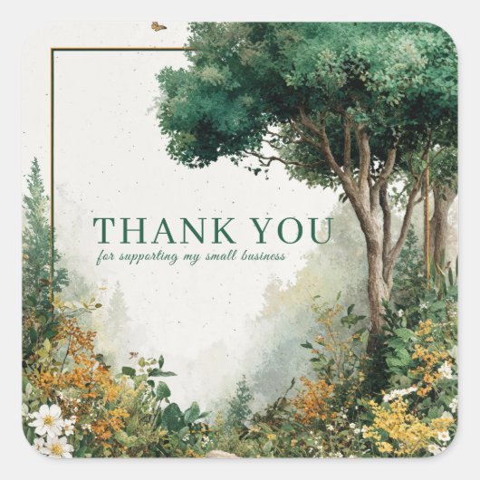 Elegant Rustic Forest Wildflower Gold Frame Quadratischer Aufkleber (Vorderseite)