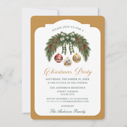 Elegant Rustic Garland Christmas Party Einladung (Vorderseite)