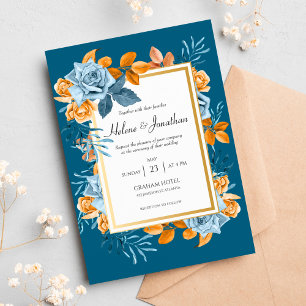 Elegant Rustic Indigo Rust Floral Boho Hochzeit Einladung