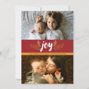Elegant Rustic Joy Holiday 2-Foto Feiertagskarte