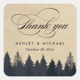 Elegant Rustic Kraft Pine Trees Vielen Dank Quadratischer Aufkleber