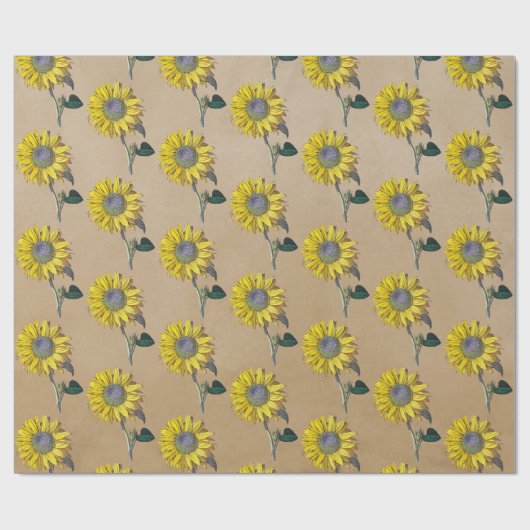 Elegant Rustic Kraft Sonnenblumen Geschenkpapier (Flach)