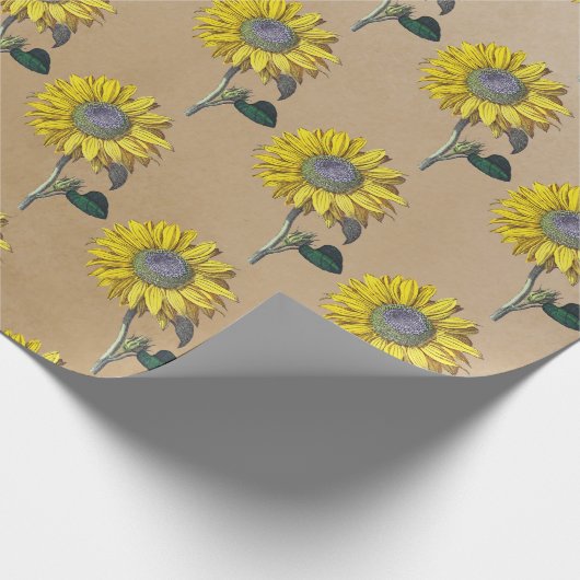 Elegant Rustic Kraft Sonnenblumen Geschenkpapier (Ecke)