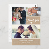 Elegant Rustic Kraft | Wedding Foto Vielen Dank Postkarte (Vorne/Hinten)