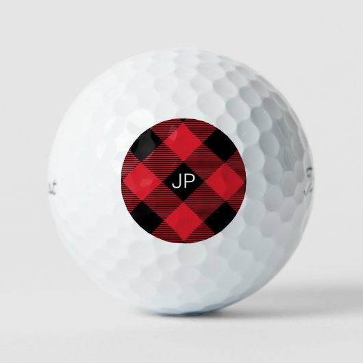 Elegant Rustic Masculine Black Red Buffalo Initial Golfball (Vorderseite)
