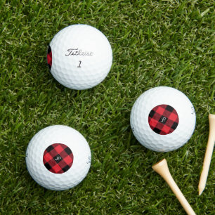 Elegant Rustic Masculine Black Red Buffalo Initial Golfball