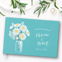 Elegant Rustic Mason Jar Daisies Wedding Aquamarin Gästebuch