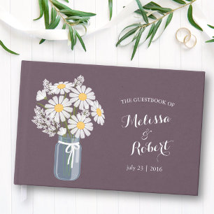 Elegant Rustic Mason Jar Daisies Wedding Lila Gästebuch