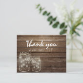 Elegant Rustic Mason Jar Lights Danke Postcard Postkarte (Stehend Vorderseite)