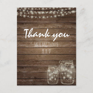 Elegant Rustic Mason Jar Lights Danke Postcard Postkarte