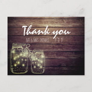 Elegant Rustic Mason Jar Lights Danke Postcard Postkarte