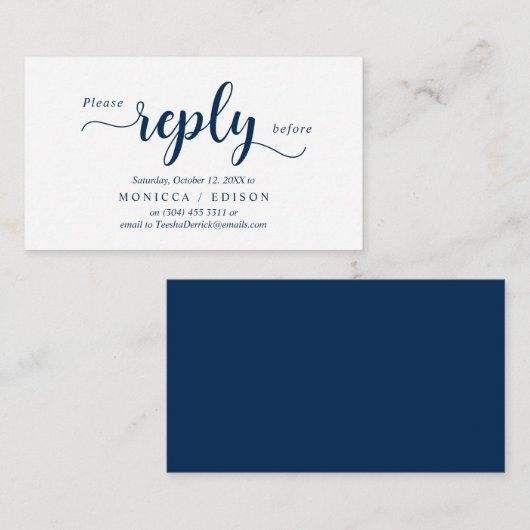 Elegant Rustic Navy Blau, Party UAWG, reagieren Begleitkarte (Vorne/Hinten)