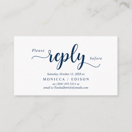 Elegant Rustic Navy Blau, Party UAWG, reagieren Begleitkarte (Vorderseite)