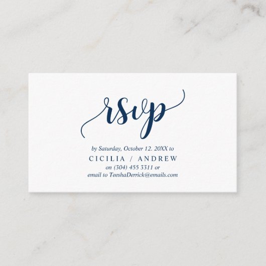 Elegant Rustic Navy Blue, Wedding RSVP reagieren Begleitkarte (Vorderseite)