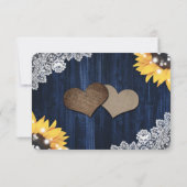 Elegant Rustic Navy Blue Wood Sunflower Wedding RSVP Karte (Rückseite)