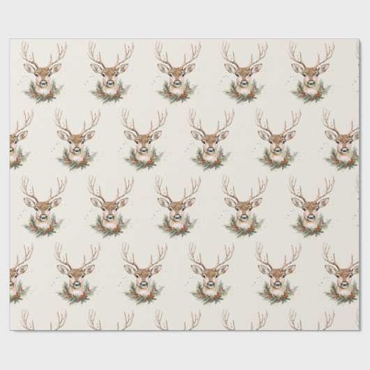 Elegant Rustic Noël Reindeer Wrapping Paper Geschenkpapier (Flach)