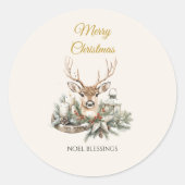 Elegant Rustic Noël Weihnachtskleber - Geschenkwra Runder Aufkleber (Vorderseite)