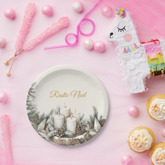 Elegant Rustic Noël Weihnachtspapierplatte Pappteller (Party)