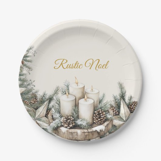Elegant Rustic Noël Weihnachtspapierplatte Pappteller (Vorderseite)