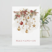 Elegant Rustic Pine Branch with Ornaments Einladung (Stehend Vorderseite)