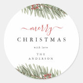 Elegant Rustic Pine Christmas Runder Aufkleber (Vorderseite)