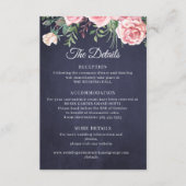 Elegant rustic pink floral navy wedding details begleitkarte (Vorderseite)