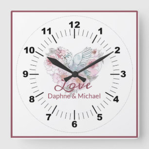Elegant Rustic Pink Modern Chic Heart Script Quadratische Wanduhr