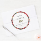 Elegant Rustic Red Checkered Plaid Christmas Runder Aufkleber (Umschlag)