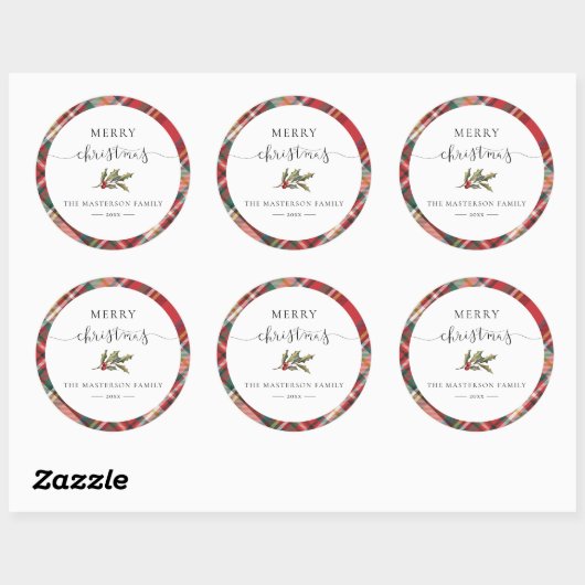 Elegant Rustic Red Checkered Plaid Christmas Runder Aufkleber (Blatt)