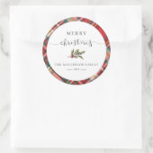Elegant Rustic Red Checkered Plaid Christmas Runder Aufkleber (Tasche)