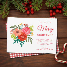 Elegant Rustic Red Watercolor Botanical Christmas Feiertagskarte