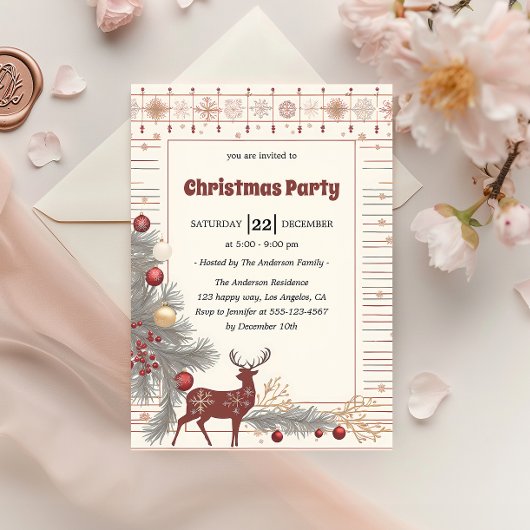 Elegant Rustic Reindeer Christmas Party Einladung