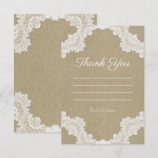 Elegant Rustic Romance White Lace Kraft Vielen Dan Einladung (Vorne/Hinten)