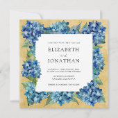 Elegant Rustic Sand Navy Blue Hydrangeas Wedding Einladung (Vorderseite)