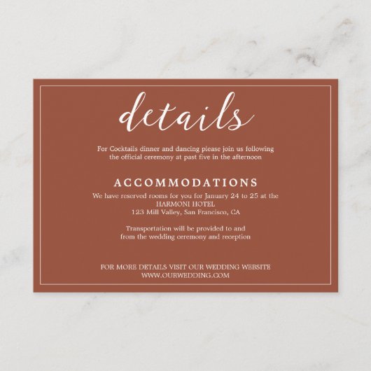 Elegant Rustic Terracotta Bordered Script Wedding Begleitkarte (Vorderseite)