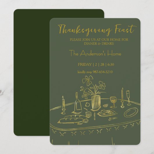 Elegant Rustic Thanksgiving Dinner Einladung (Vorne/Hinten)