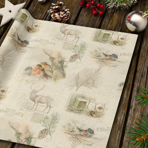 Elegant Rustic Vintage Weihnachtswald Collage Geschenkpapier
