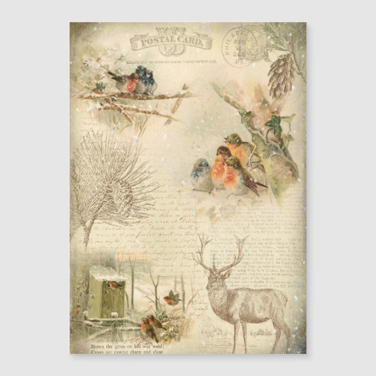 Elegant Rustic Vintage Weihnachtswald Collage Magnetkarte (Vorderseite)
