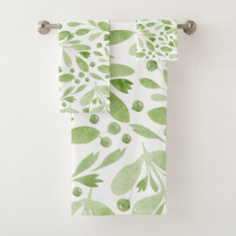 Elegant Rustic Watercolor Leaves Sage Green &White Badhandtuch Set