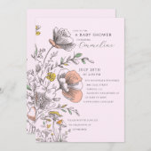 Elegant Rustic Wildflower Pink Baby Shower Einladung (Vorne/Hinten)