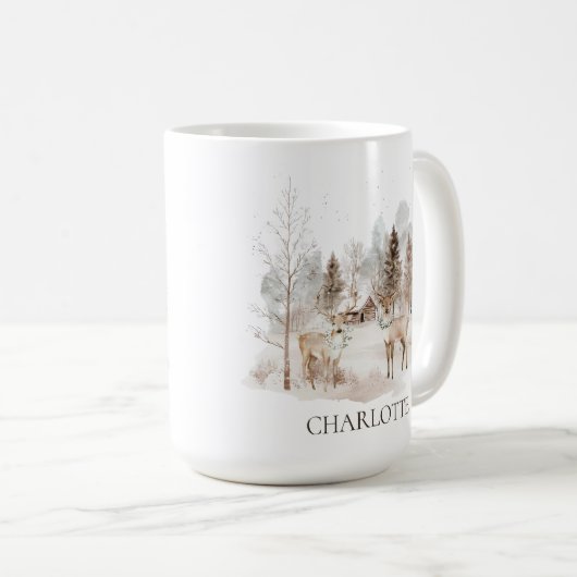 Elegant Rustic Winter Woodland Deer Kaffeetasse (VorderseiteRechts)