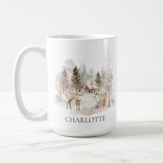 Elegant Rustic Winter Woodland Deer Kaffeetasse (Links)