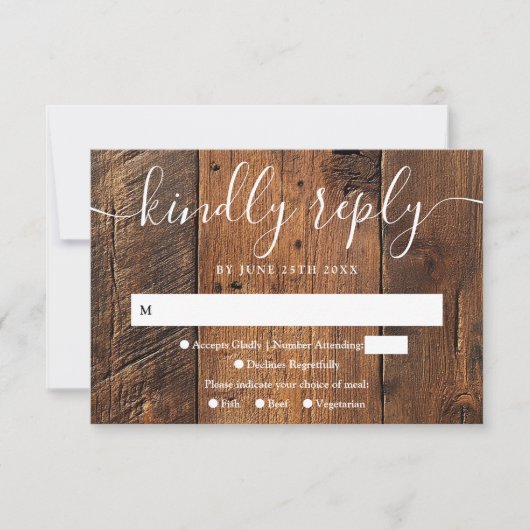 Elegant Rustic Wood Boho Western Wedding RSVP Karte (Vorderseite)