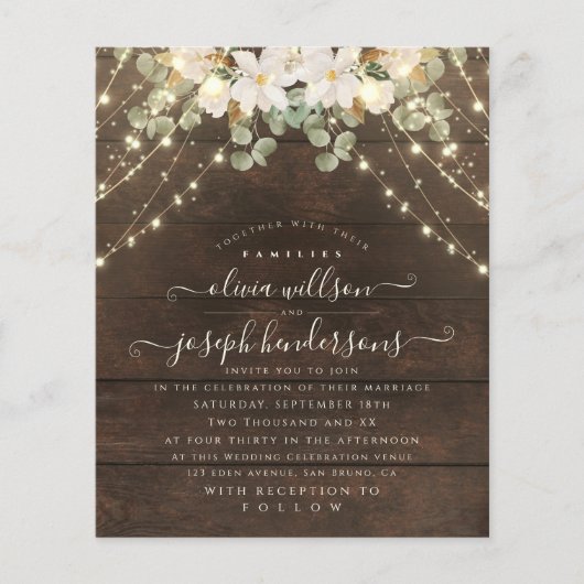 Elegant Rustic Wood Florales Lights String Hochzei Flyer (Vorne)