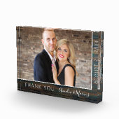 Elegant Rustic Wood Script Danke Gastgeschenk Hoch Fotoblock (Rechts)