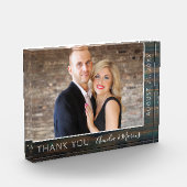 Elegant Rustic Wood Script Danke Gastgeschenk Hoch Fotoblock (Links)