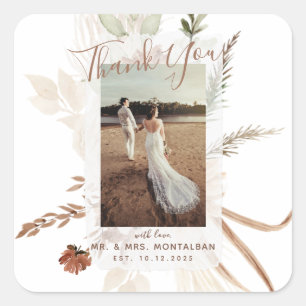 Elegant Rustikal Boho Pampas  Quadratischer Aufkleber