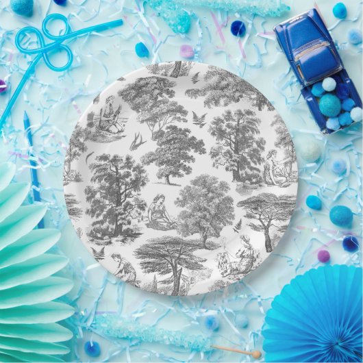 Elegant Rustikal Gray Country Toile Pappteller (Party)