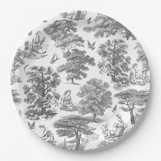 Elegant Rustikal Gray Country Toile Pappteller (Vorderseite)